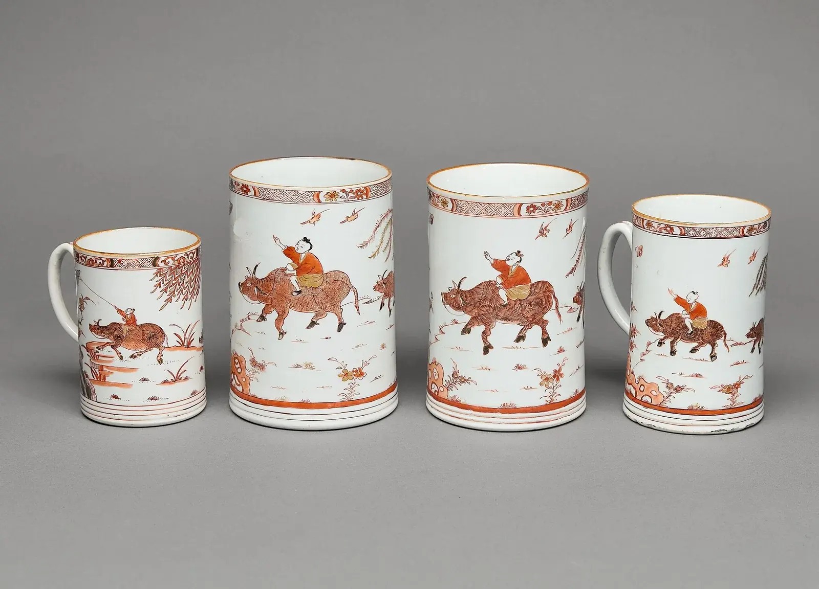 Graduated Set 3 Chinese Mugs & 1 Similar Mug