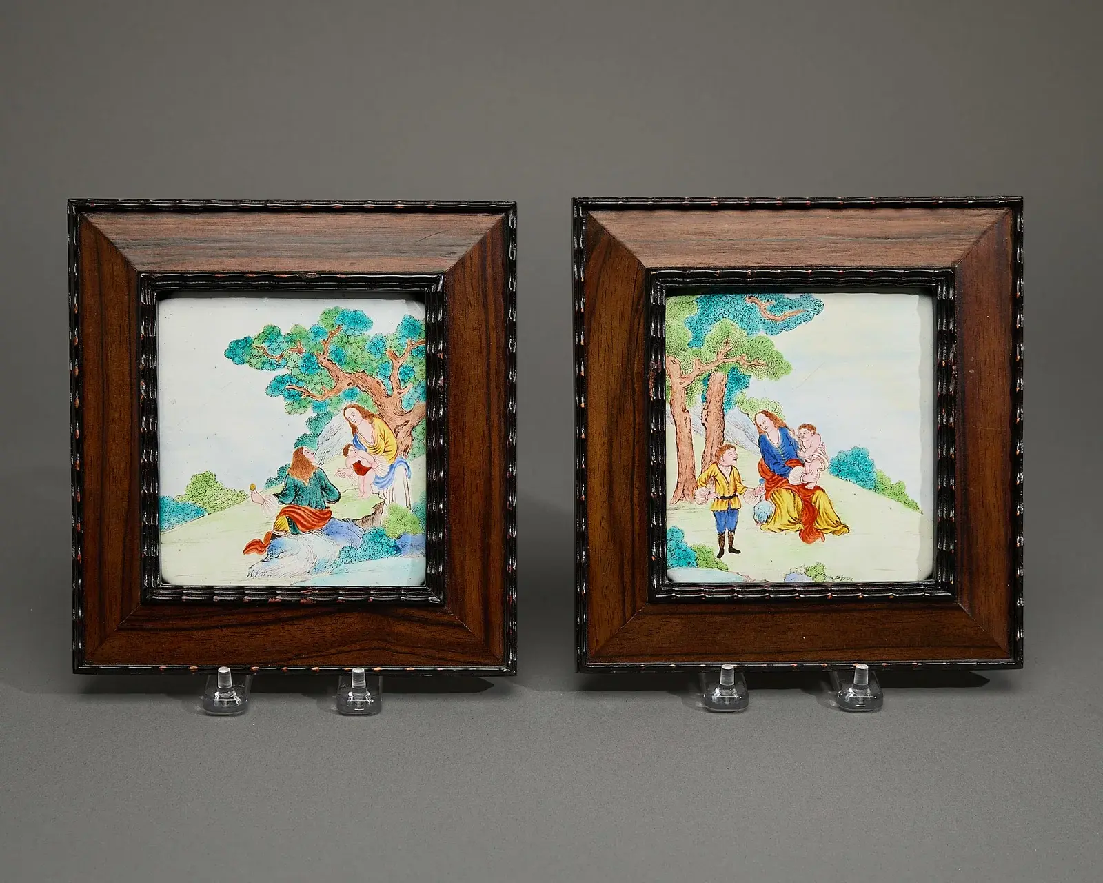 Pair Small Export European Subject Plaques