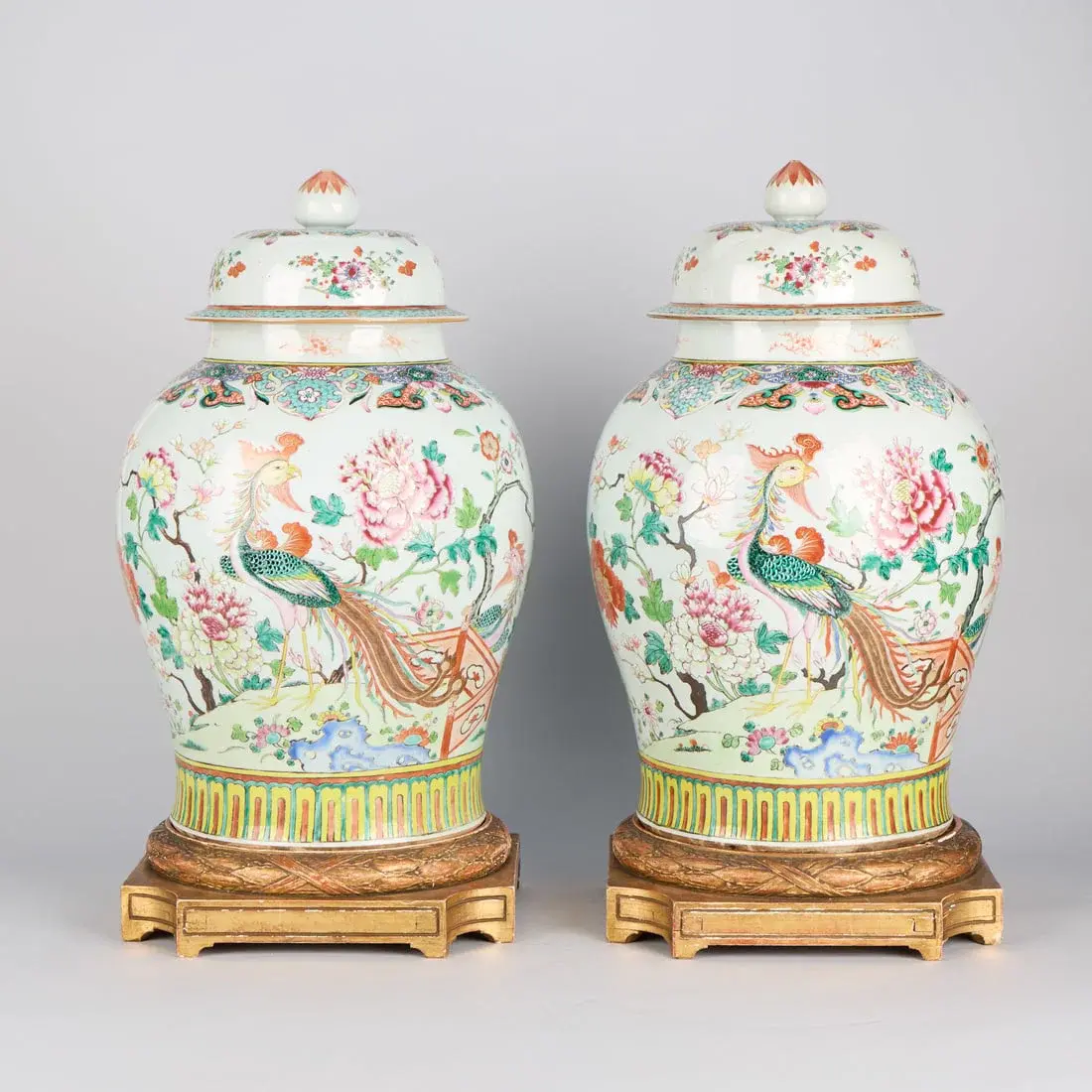 Pr Lrg 18th c. Chinese Famille Rose Baluster Vases