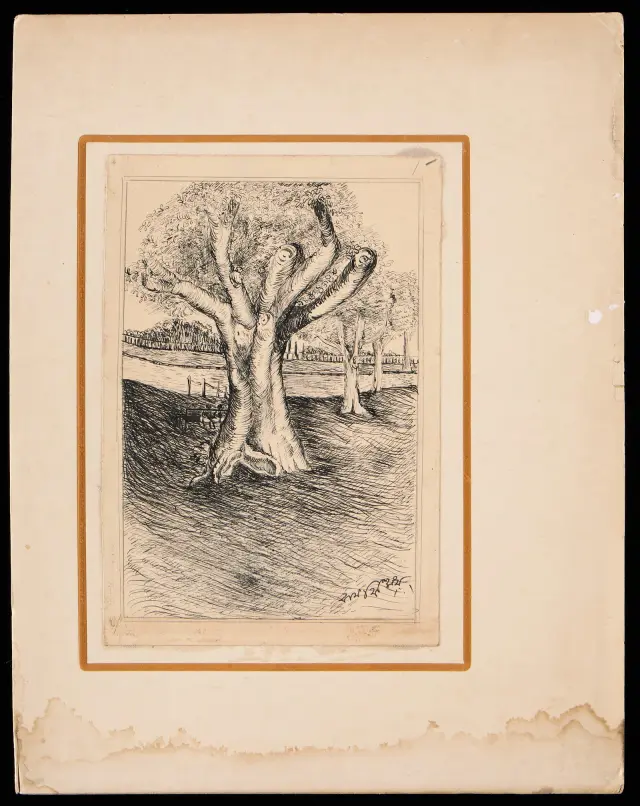 Attr. Ramkinkar Baij Trees Pen & Ink Drawing