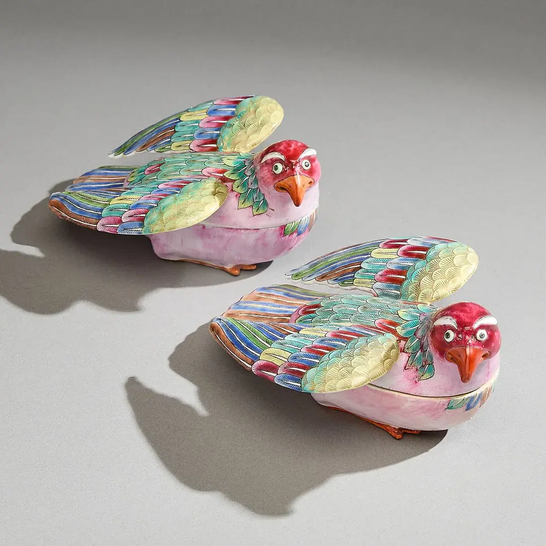 Pair Famille Rose Hawk Boxes