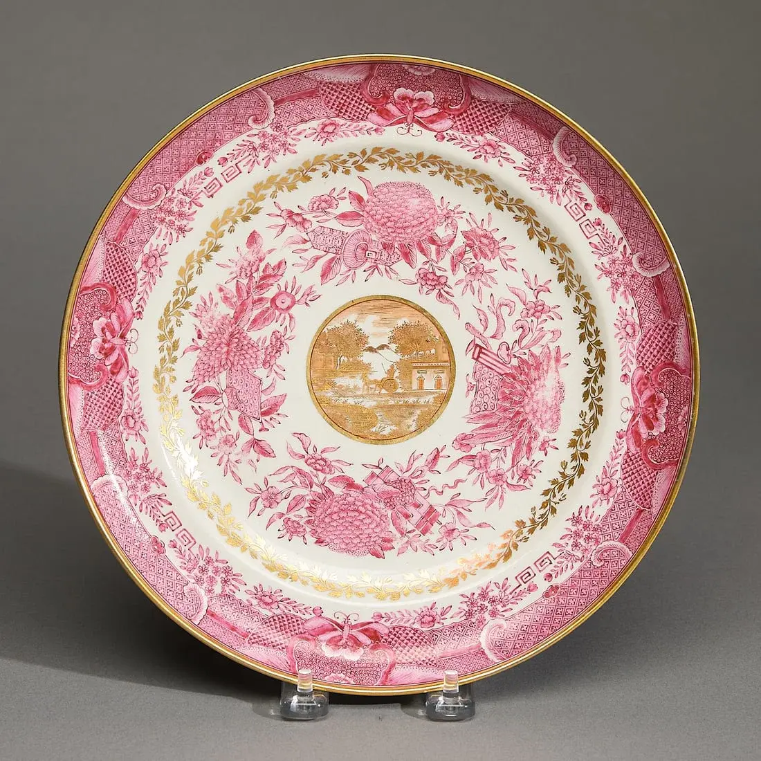 Large Gilt & Pink Fitzhugh Plate