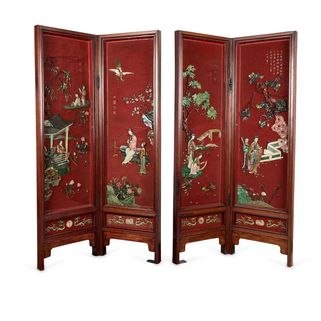Pr Chinese Lacquered & Inlaid 2-Panel Screens