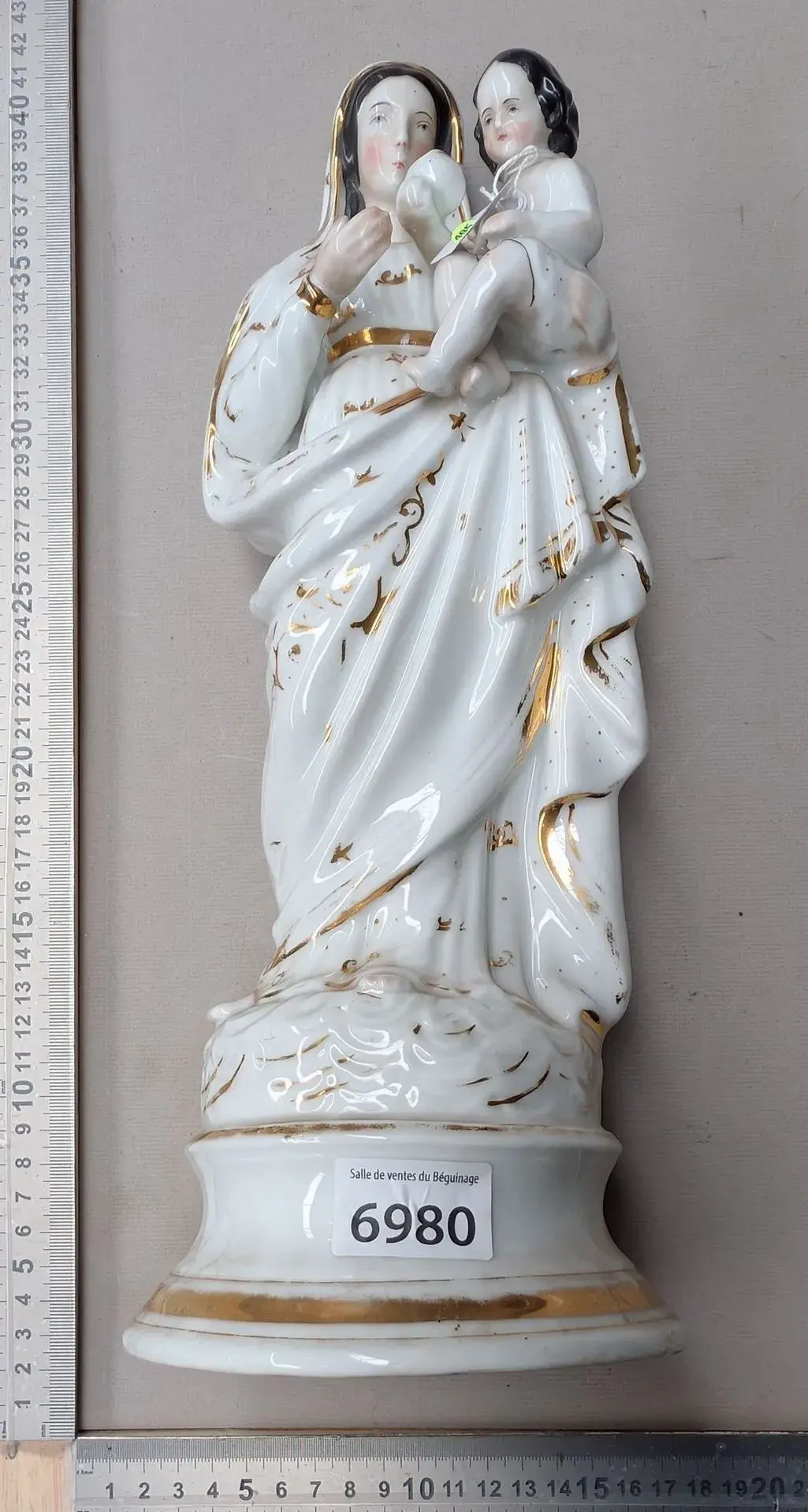 The Virgin and Child, made of earthenware—see photos for dimensions