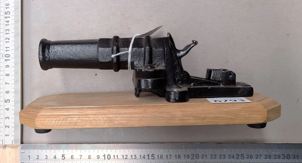 Antique cork-crusher on an oak base—see photos for dimensions and
