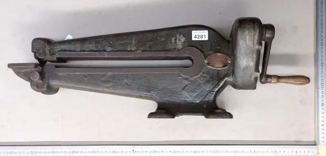 Vintage leather-cutting machine—see photos for dimensions and condition