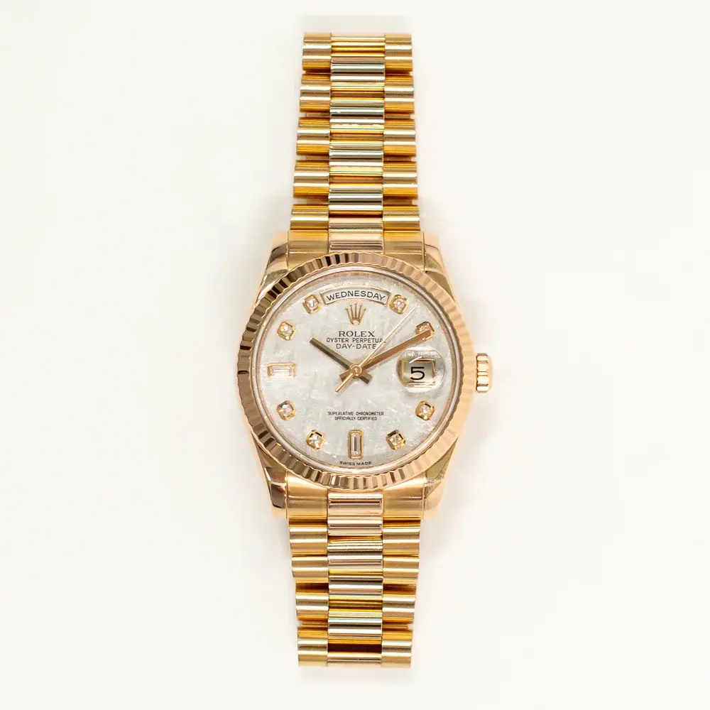 Rolex President 118235F 36mm 18k Rose Gold with Meteorite Diamond Watch