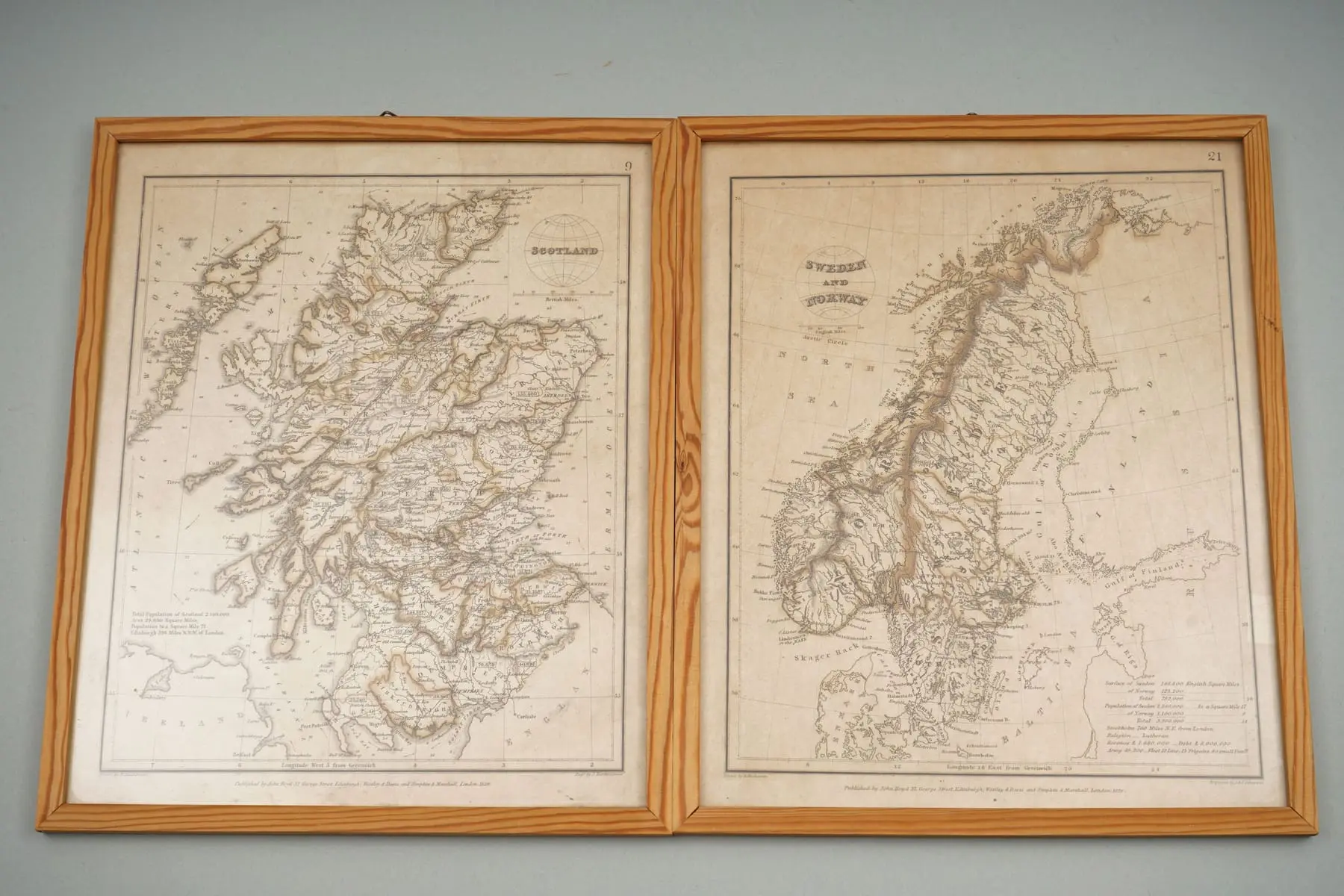 !!2 kpl karttoja, SCOTLAND ja SWEDEN - NORWAY, PAINETTU 1829