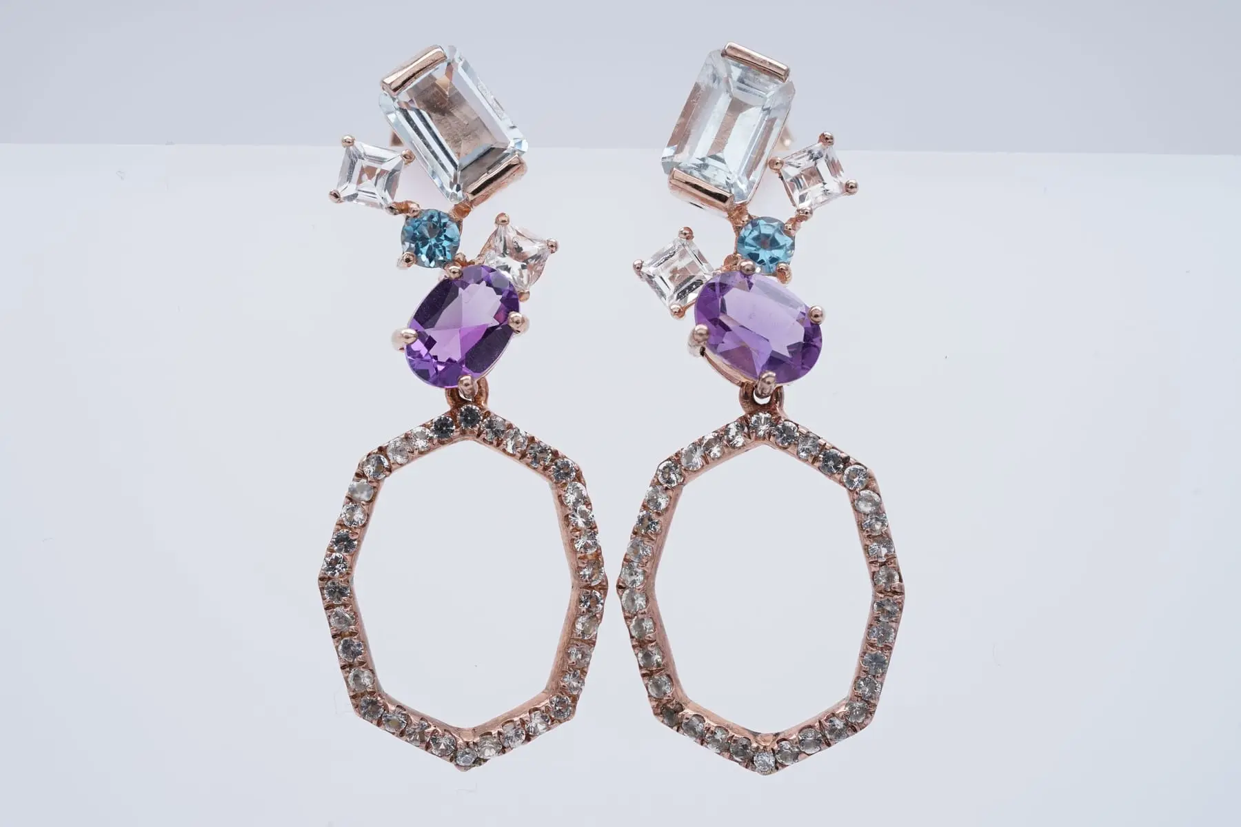 (3233) EARRINGS pink SILVER 925 / 1000 multicolore natural STONES
