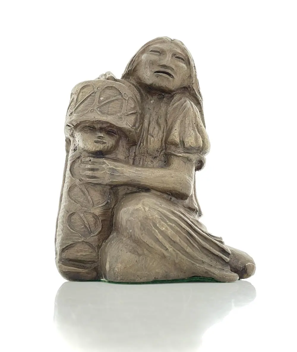 ALLAN HOUSER SEATED MOTHER AND CHILD, 1970 BRONZE SCULPTURE