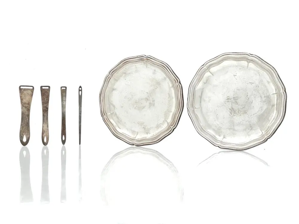 LOT OF 6 STERLING SILVER & 800 SILVER DISHES & BODKINS