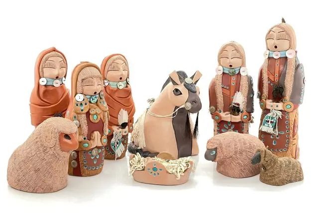 RARE MONUMENTAL! CHEYENNE JIM 10PC POTTERY NATIVITY SET