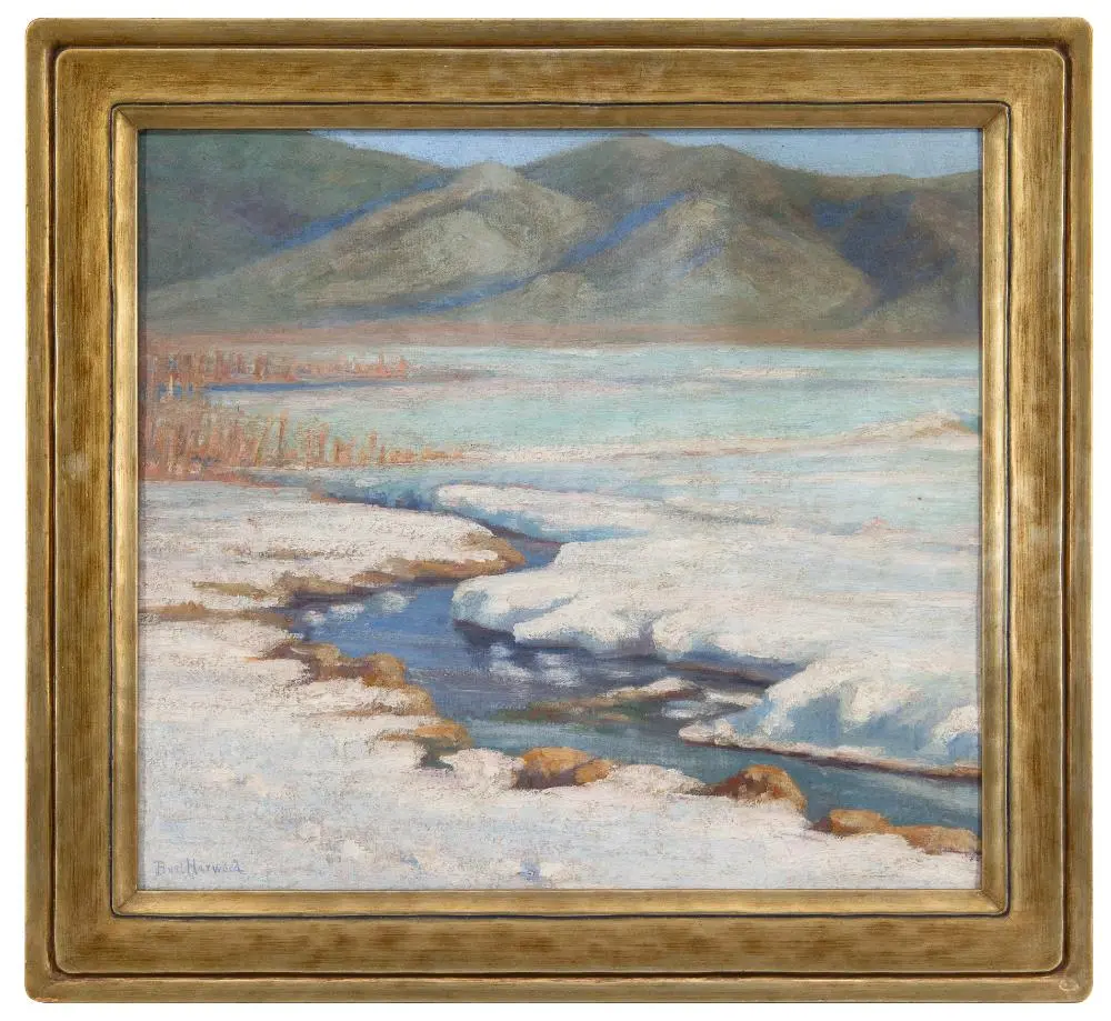 BURT HARWOOD "TAOS LANDSCAPE WINTER" OIL ON CANVAS