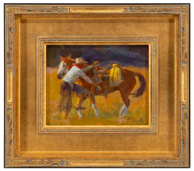 SHERRY BLANCHARD STUART "STEPPIN UP" OIL ON BOARD