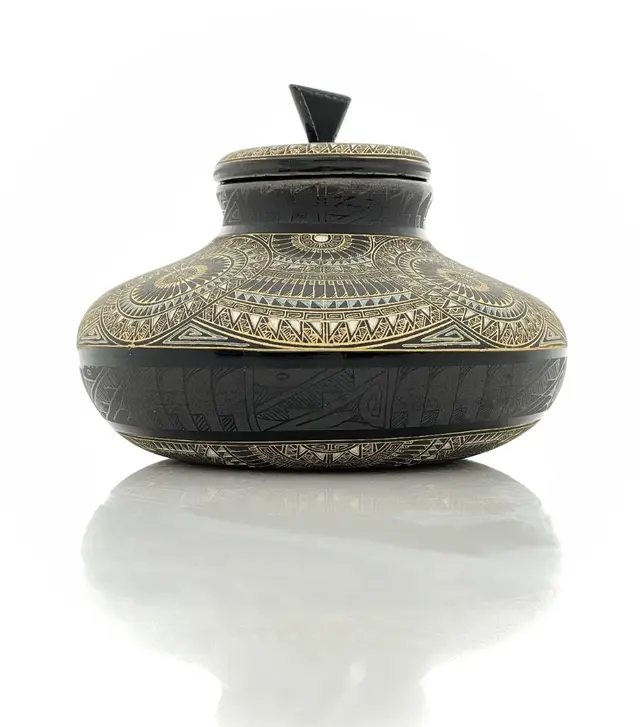 MARVIN BLACKMORE NAVAJO POLYCHROME LIDDED POTTERY JAR