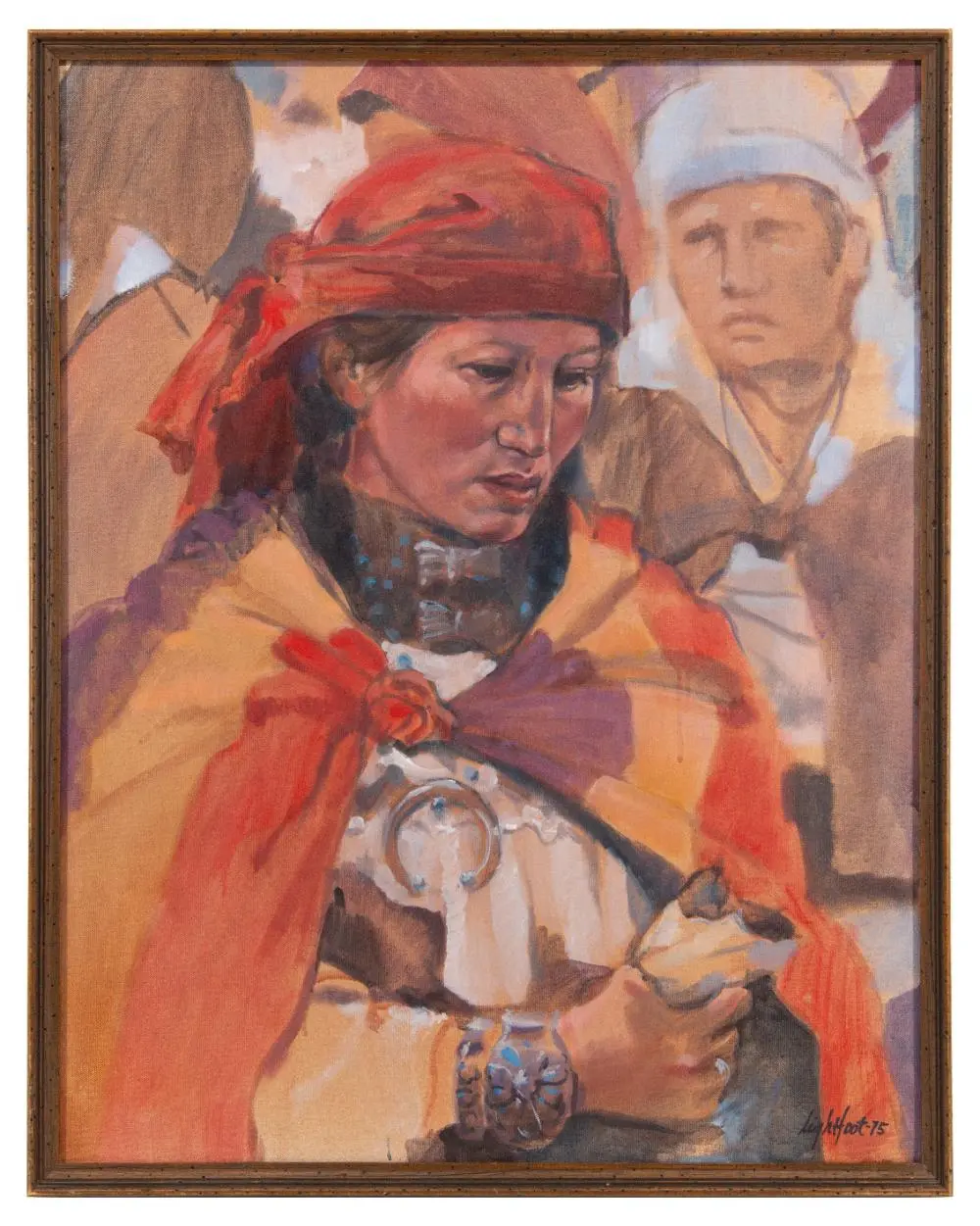 JON LIGHTFOOT "COCHITI PUEBLO WOMAN" OIL ON CANVAS