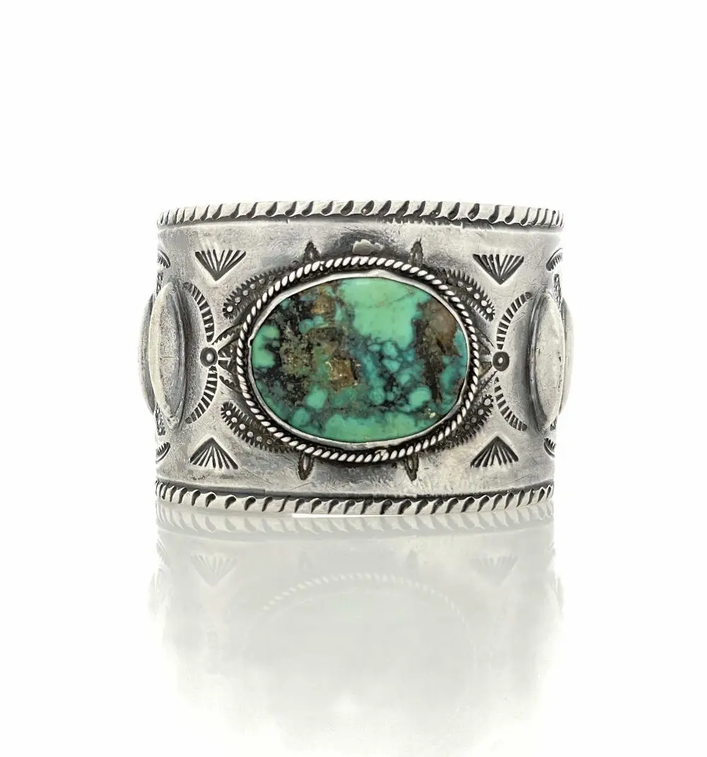 NATIVE AMERICAN STERLING SILVER TURQUOISE CUFF