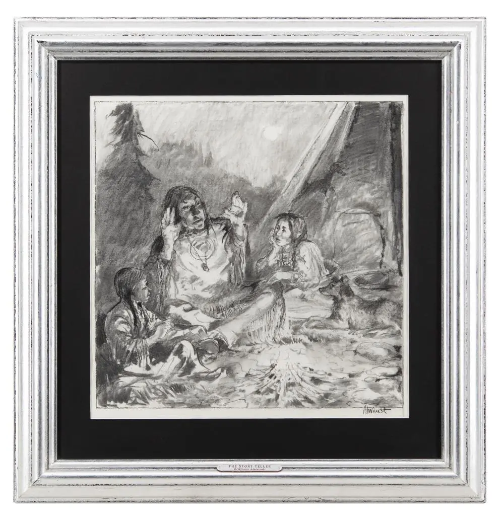 WILLIAM AHRENDT "THE STORY TELLER" CHARCOAL ON PAPER