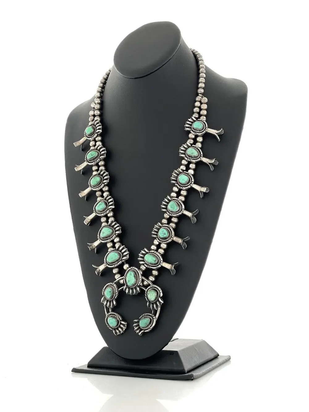 JAMESON LEE STERLING SILVER TURQUOISE SQUASH BLOSSOM NECKLACE