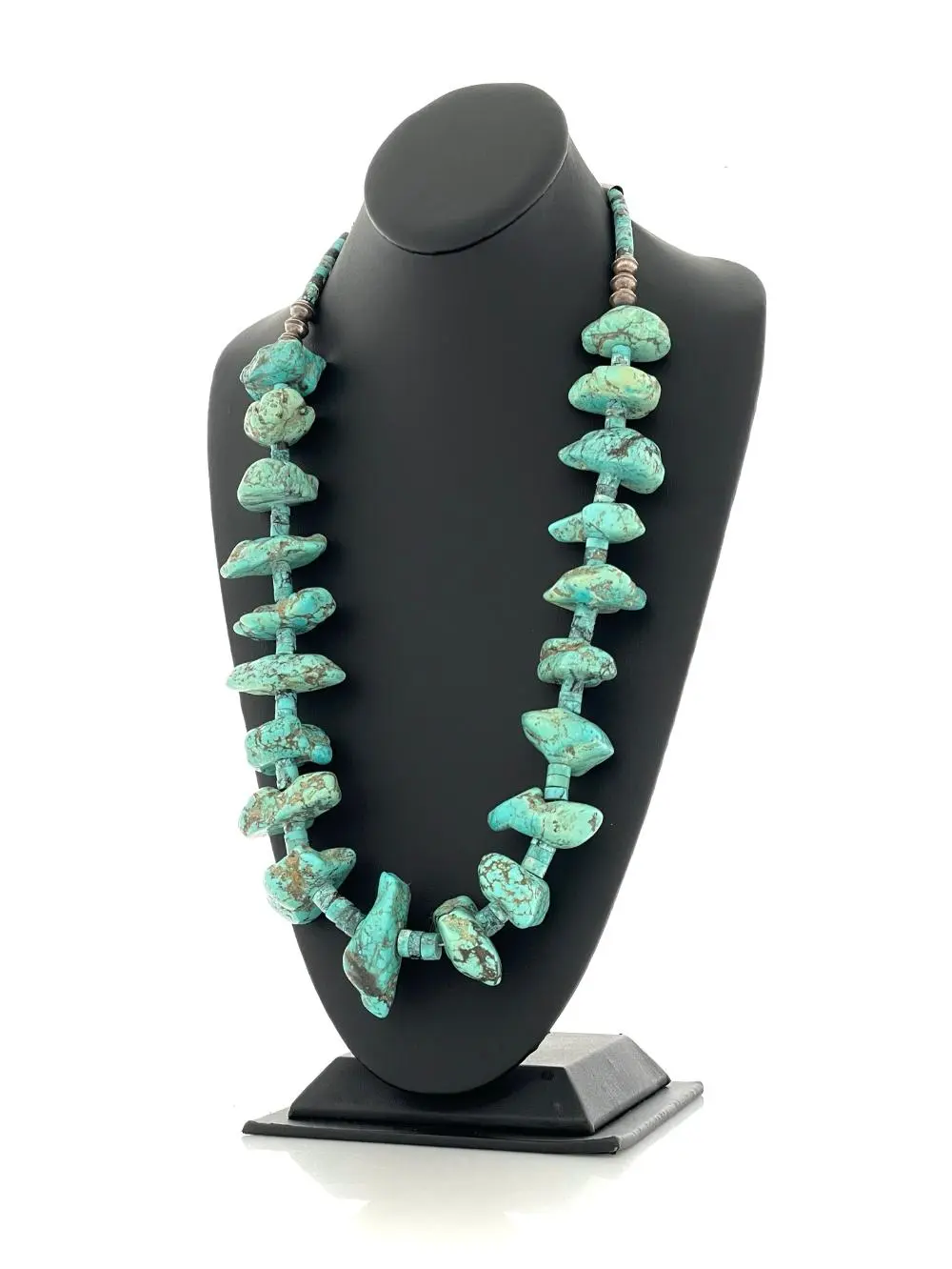 NATIVE AMERICAN STERLING SILVER TURQUOISE NUGGET NECKLACE