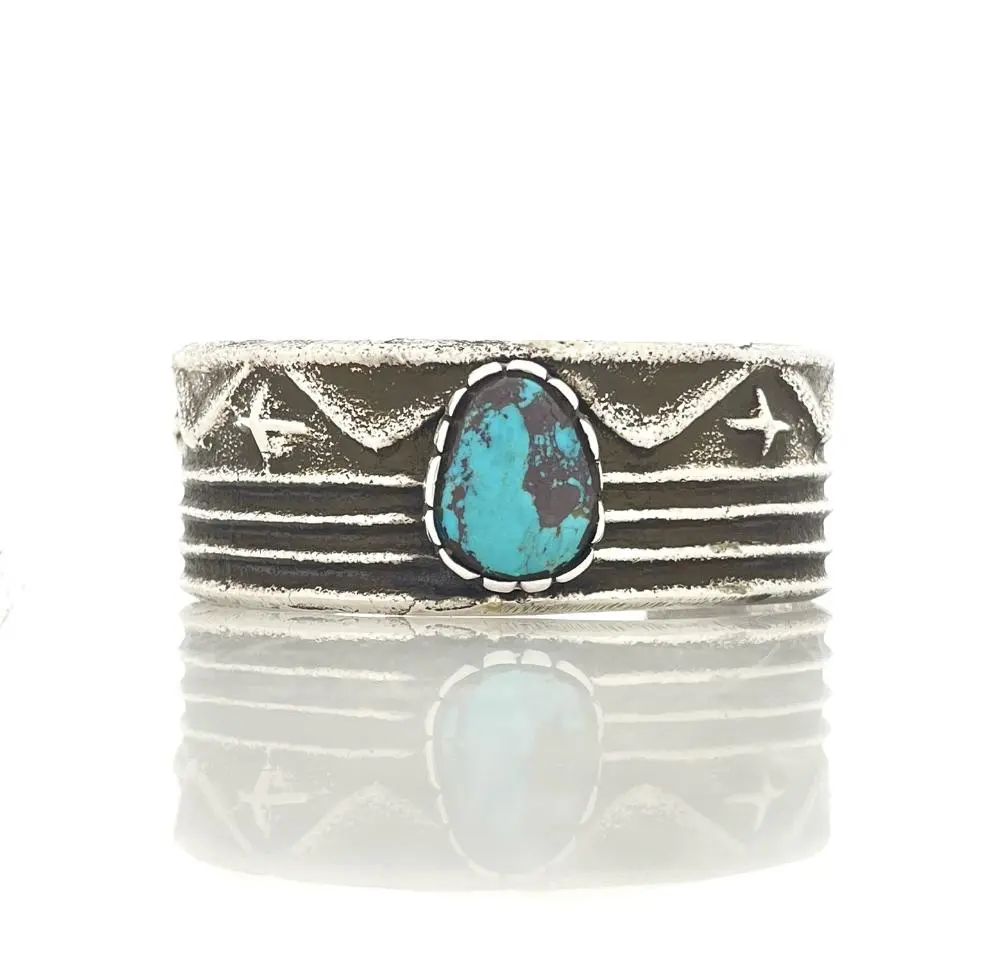 MERLIN JAMES NAVAJO STERLING SILVER TURQUOISE TUFA CAST CUFF
