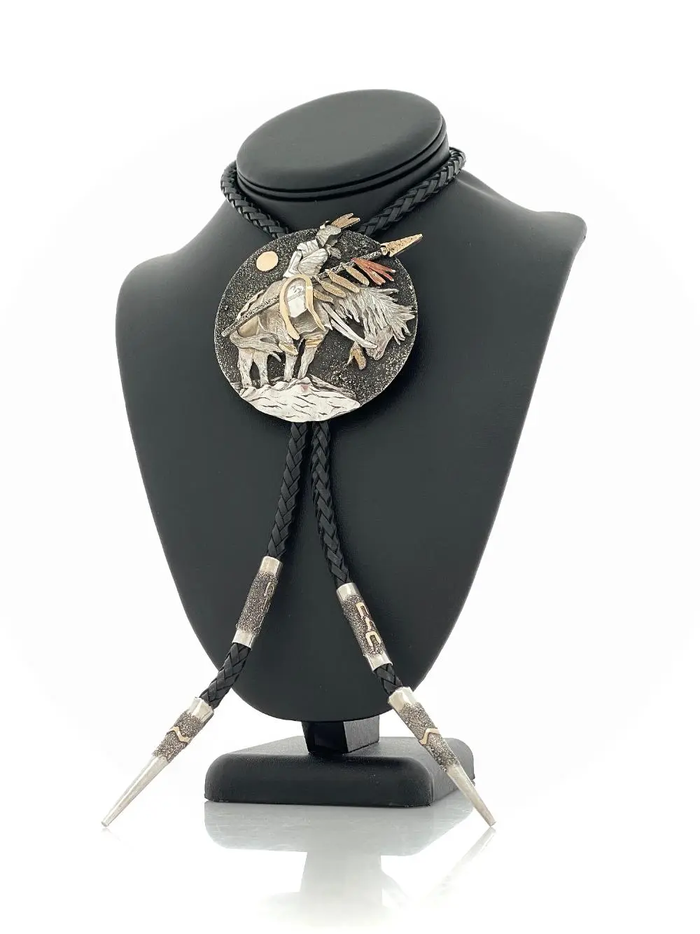 MICHAEL LITTLE ELK 14K YELLOW GOLD & STERLING SILVER BOLO TIE