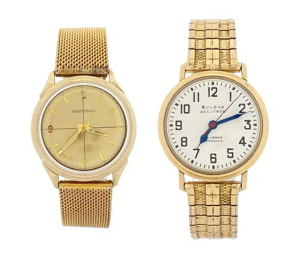 LOT OF 2 BULOVA ACCUTRON 214 10K GOLD FILLED WATCHES