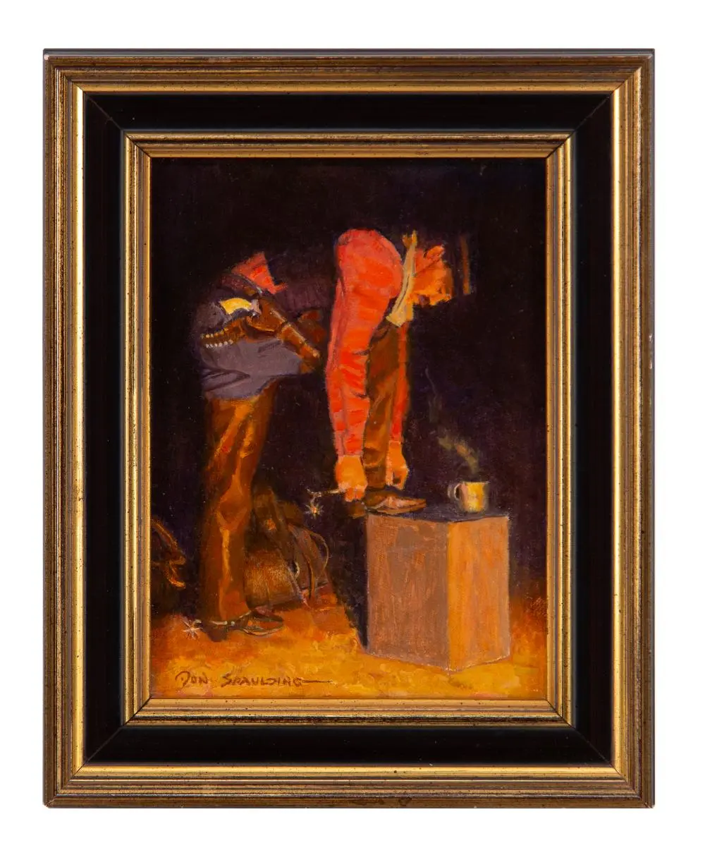 DONALD SPAULDING "COWBOY MORNING" OIL ON BOARD