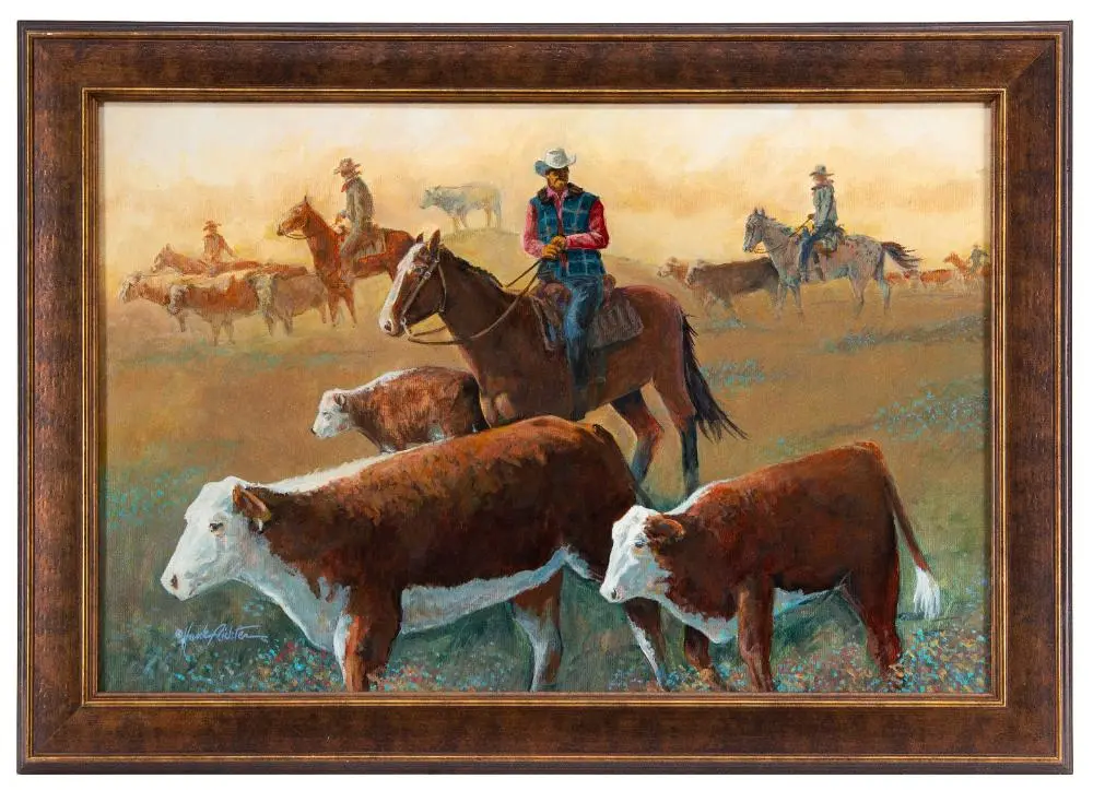 HANK RICHTER "RIDING THROUGH" OIL ON CANVAS