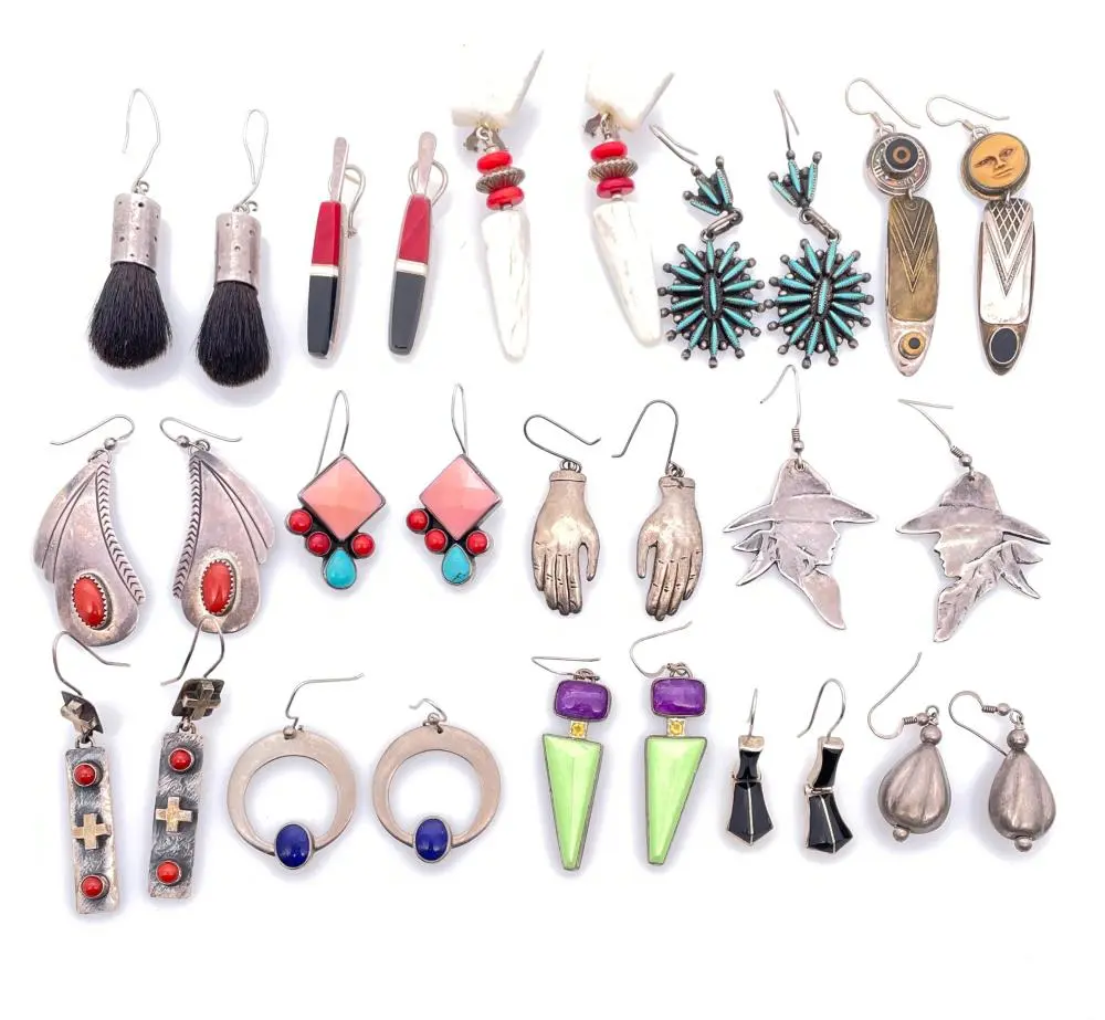 14 PAIRS OF ASSORTED NATIVE AMERICAN & SOUTHWESTERN STERLING SILVER