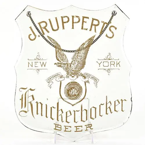 Rupperts Knickerbocker Beer Pre-Prohibition Reverse Painted Etched Glass Sign