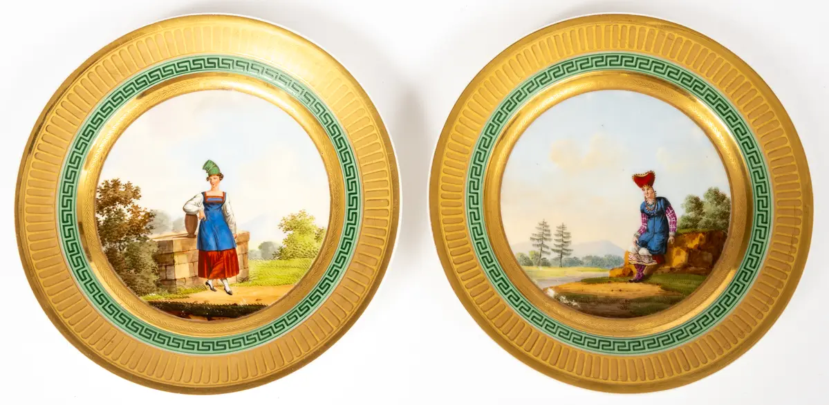 Lot 176: (40,41) DENUELLE CABINET PLATES SHOWING WOMEN IN TRADITIONAL COSTUME