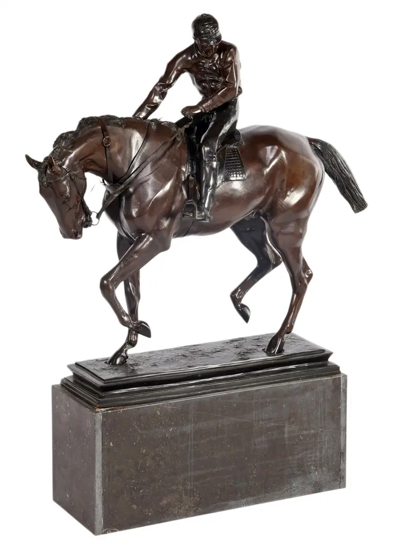 Bronzen beeld van ruiter te paard