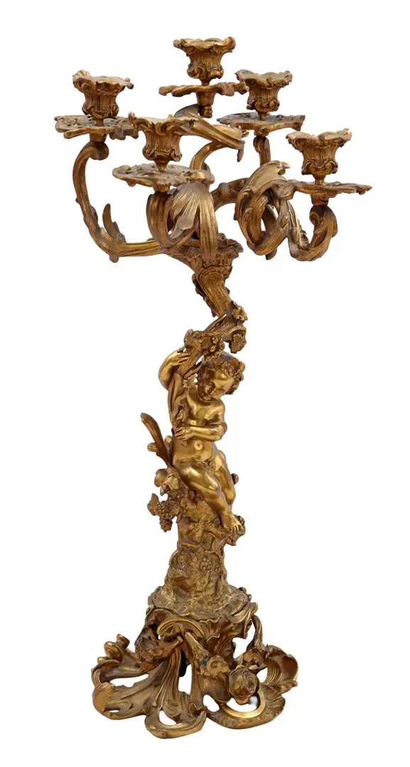 Bronzen 5-lichts Rococcostijl kandelaar met decor van...
