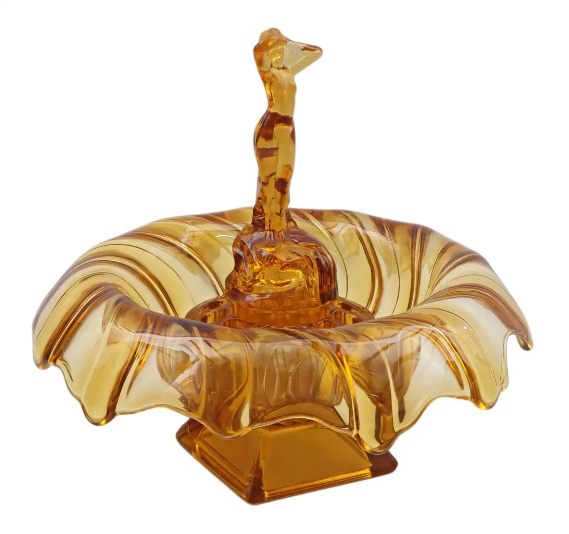 3-delige amberkleurige persglazen Art Deco bloemsteker...