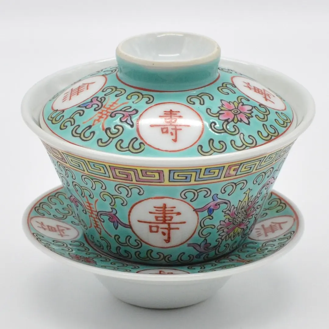 CHINESISCHES TEE SET, 3 TEILIG, PORZELLAN, FAMILLE ROSE, JINGDEZHEN