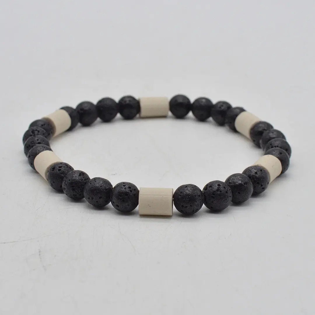 VINTAGE COLLIER MIT LAVASTEINPERLEN, KERAMIKTRENNPERLEN, AM FLEXBAND