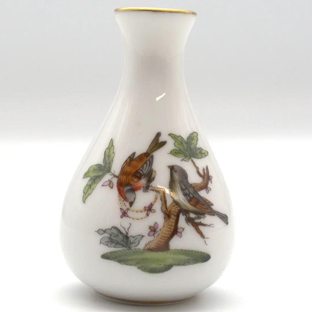 HEREND. ROTHSCHILD MINIATUR VASE HANDBEMALT, MIT GOLDRAND, UNGARN