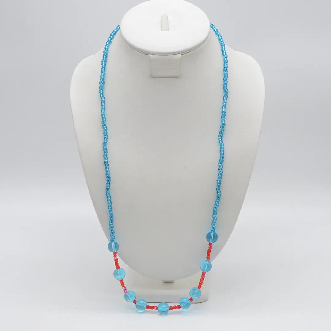 VINTAGE COLLIER, MURANO GLAS PERLEN, BLAU UND ROT, RUND UND FACETTIERT