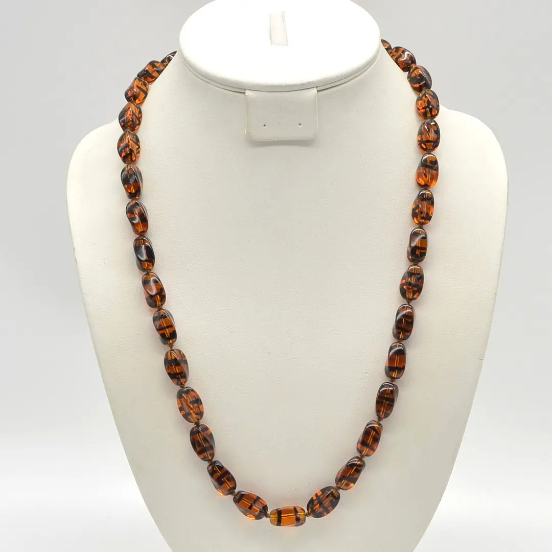 MURANO GLAS COLLIER, BERNSTEINFARE MIT SCHWARZEN STREIFEN, STUDIOGLAS