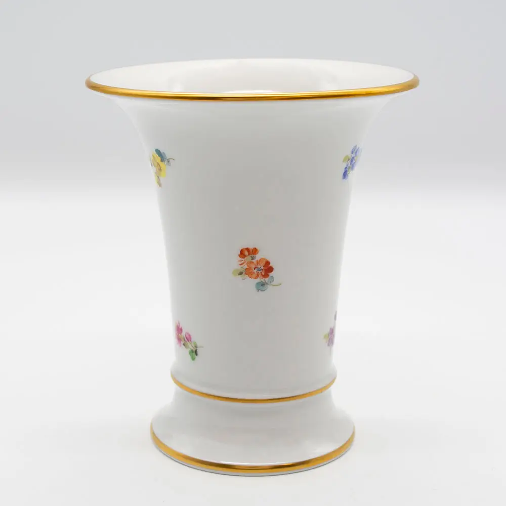 MEISSEN, VASE, PORZELLAN, STREUBLUMEN, GOLDRAND, HANDMALEREI, 1. WAHL