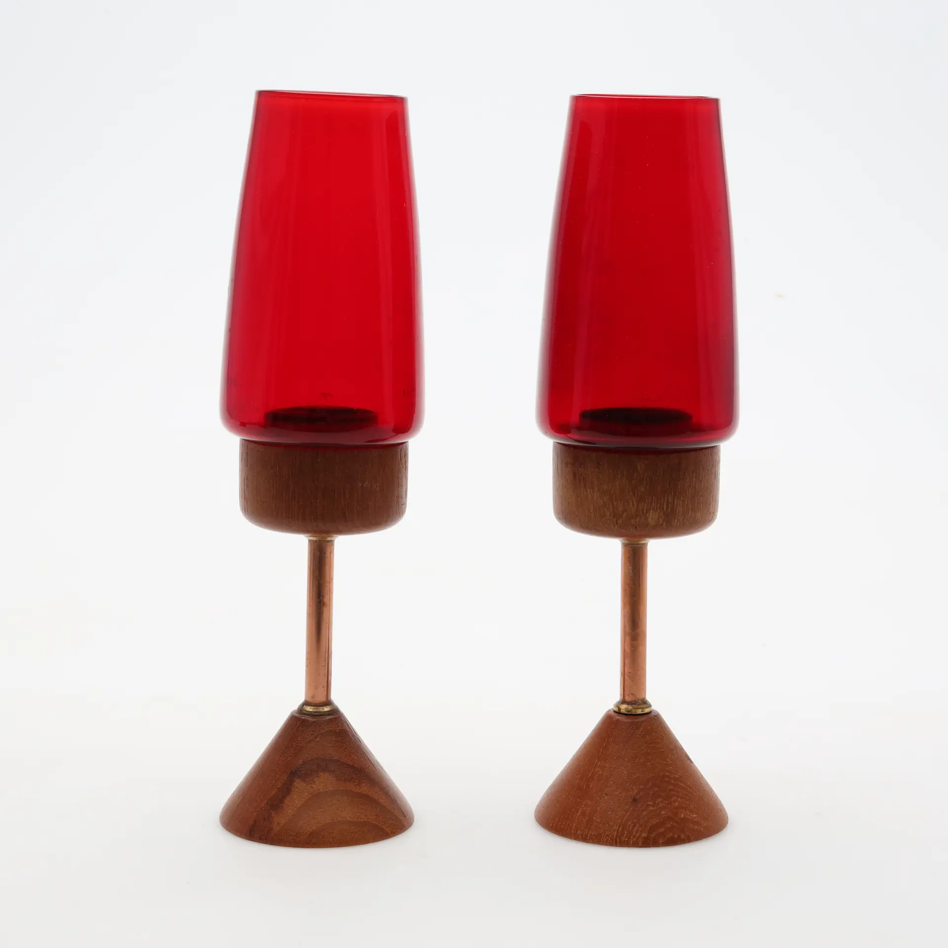 LJUSSTAKAR 1 par, teak / glas 1900-talets mitt.
