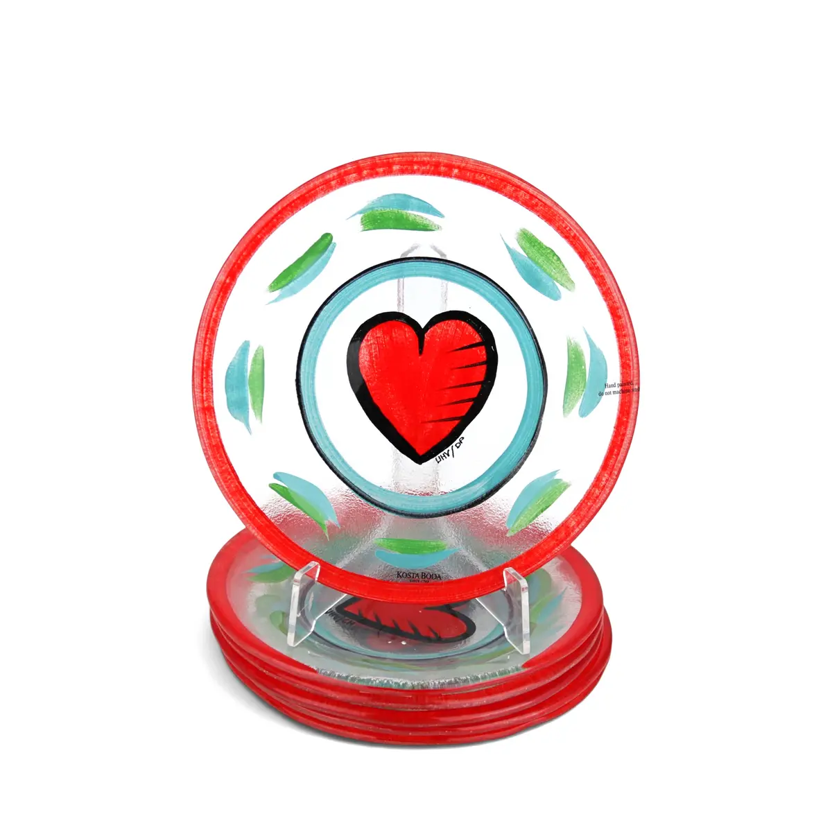 ULRICA HYDMAN-VALLIEN. Assietter, 6 st, "Hearts", bemålat glas, signerad