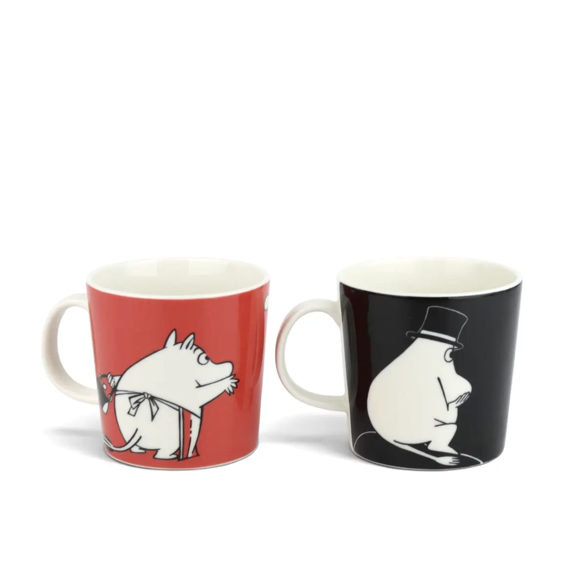 MUGGAR, 2 st, "Muminmamman röd och Muminpappan svart", porslin, Moomin