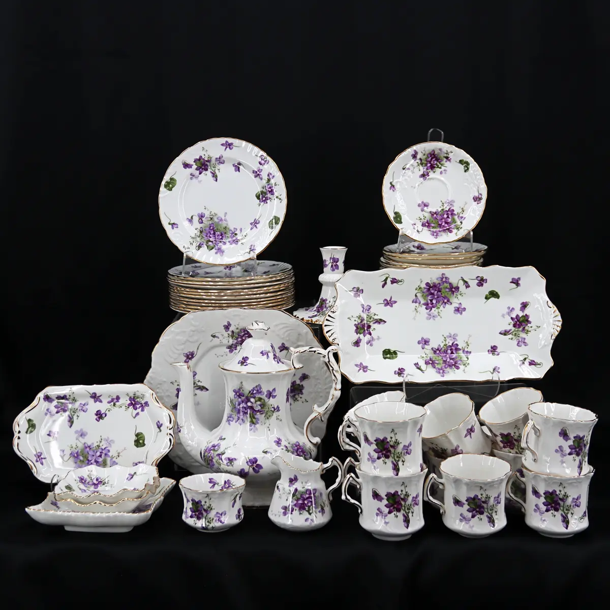 KAFFESERVIS, 51 delar, "Victorian Violets", benporslin, Hammersley, England.
