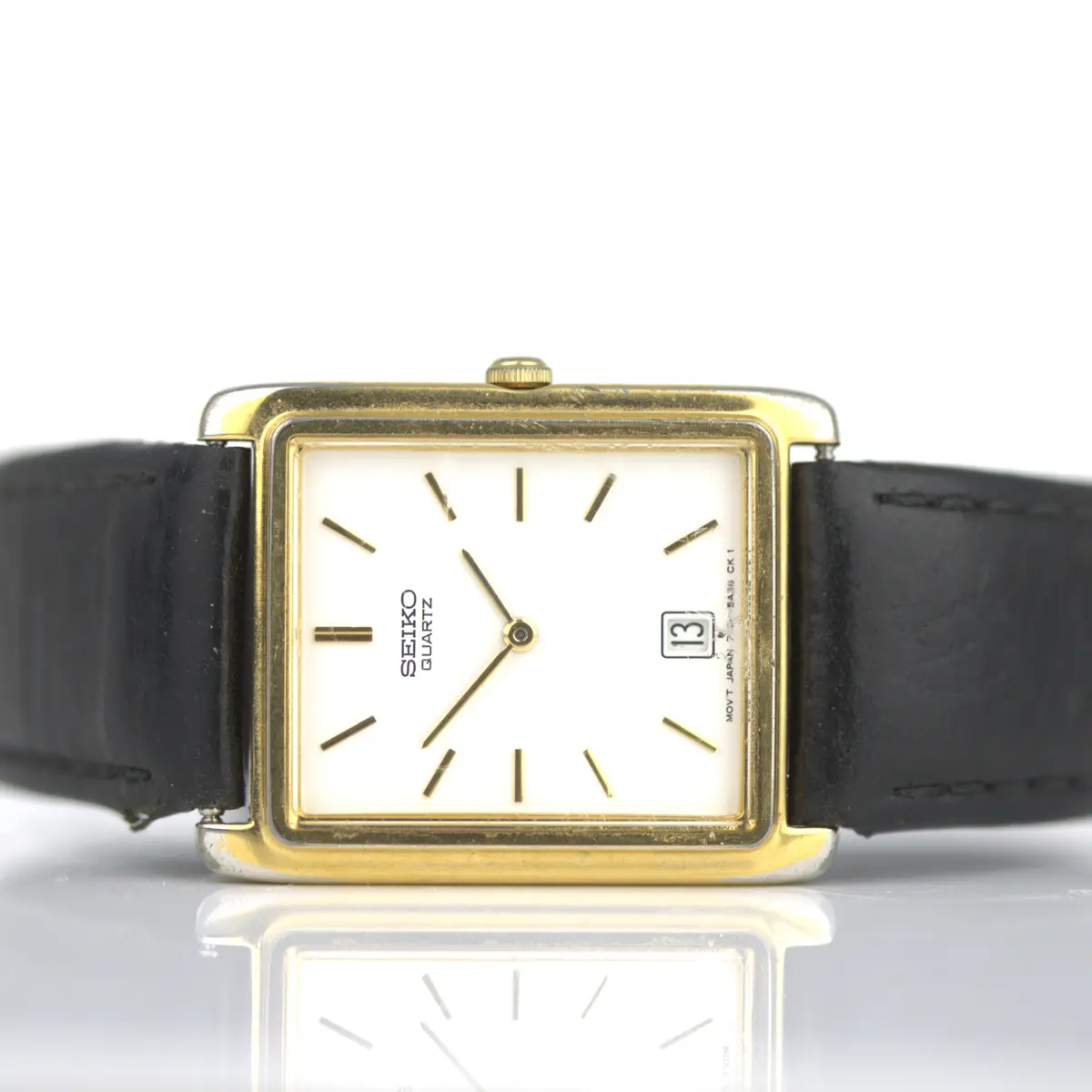 SEIKO. Armbandsur, tank-stil, guld på stål, quartz, 1990-tal, Japan.