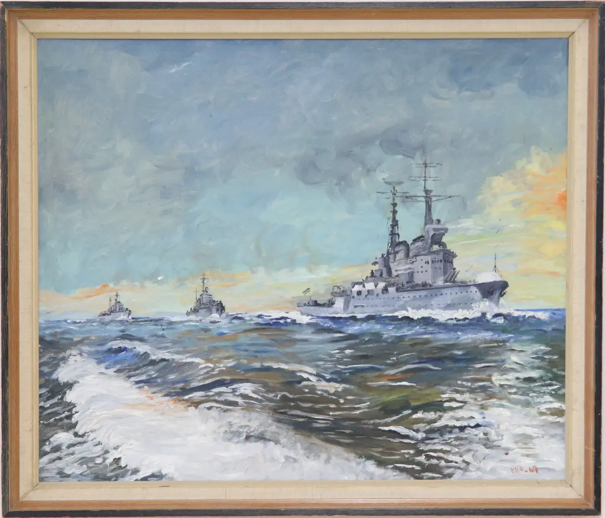 Artista non identificato, "Divisioni incrociatori in marcia," Navy Painting
