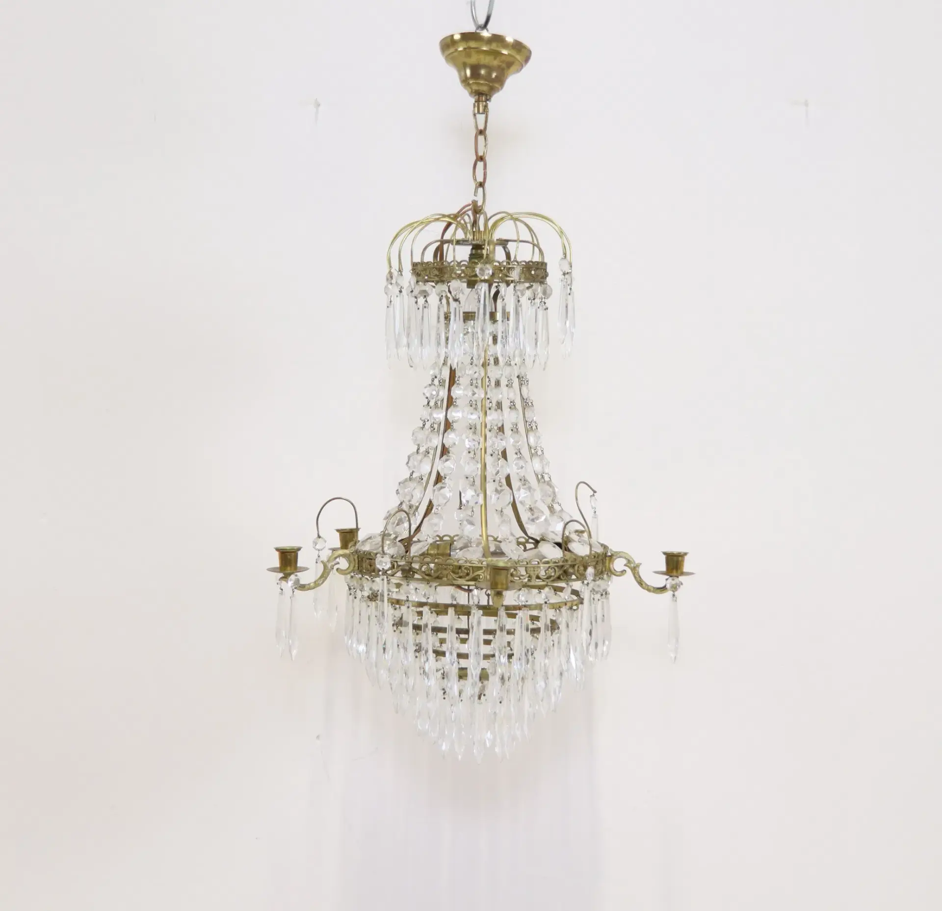 Lampadario, per 5 candele, 6 punti luminosi, vetro/metallo.