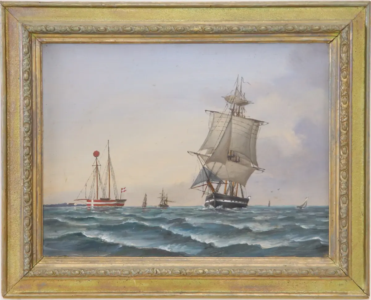 Artista non identificato, pittura marina, olio su tavola, non firmato, Danimarca.