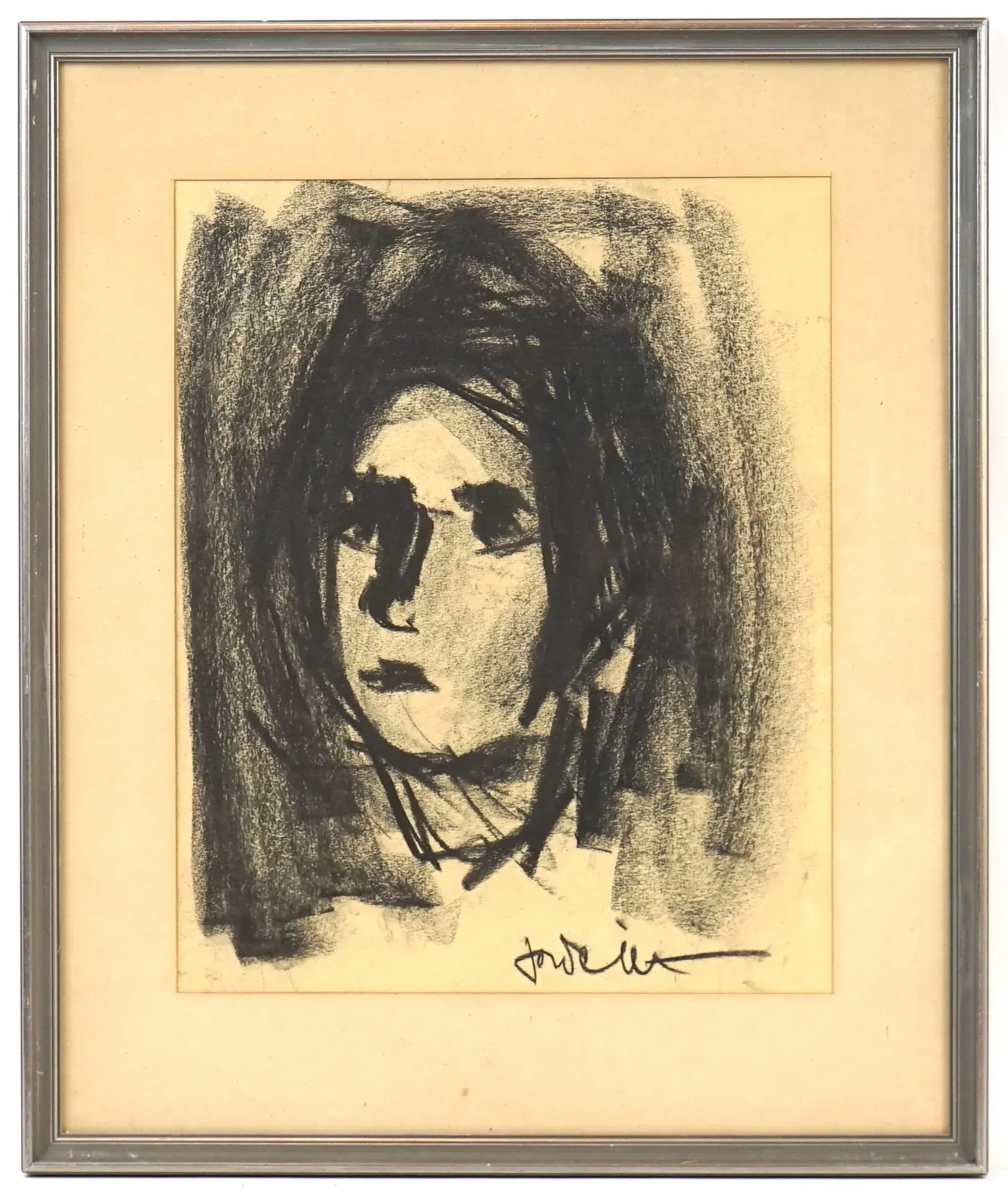 Ivan Jordell, disegno a carboncino, firmato.